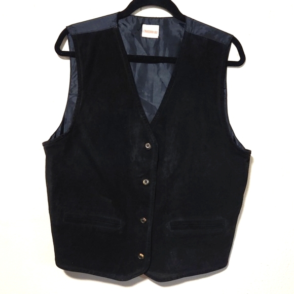 Crossroads Other - Crossroads Vintage Suede Front Black Costume Dress Vest Size Large